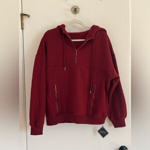 NWT Hooded Half-Zip Sweatshirt - Deep Red